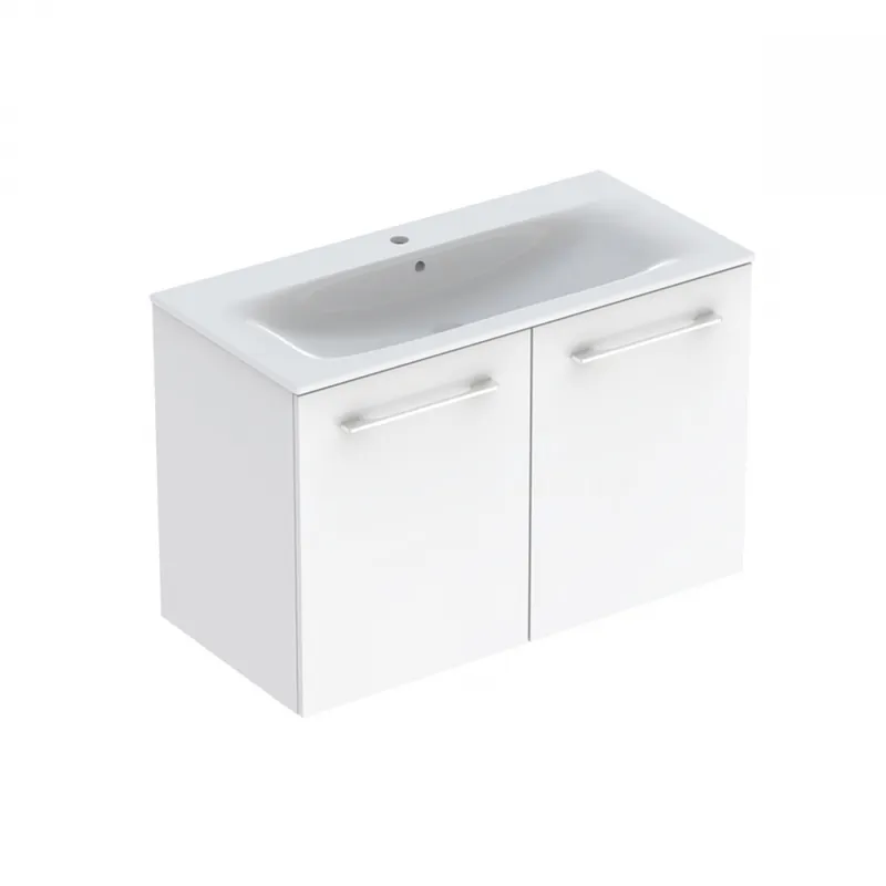 Geberit Selnova Square mosdószekrény, keskeny peremű mosdóval, két ajtós, 98.8x50.2cm, magasfényű lakkozott fehér 501.260.00.1Geberit Biztonságos vásárlás