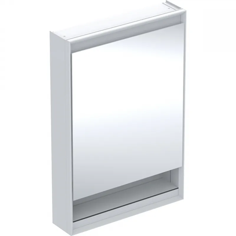 Geberit ONE tükrös szekrény nyitott polccal és ComfortLight világítással, 90x60 cm, fehér/porszórt alumínium, jobbra nyíló ajtóval 505.831.00.2Geberit Olcsó