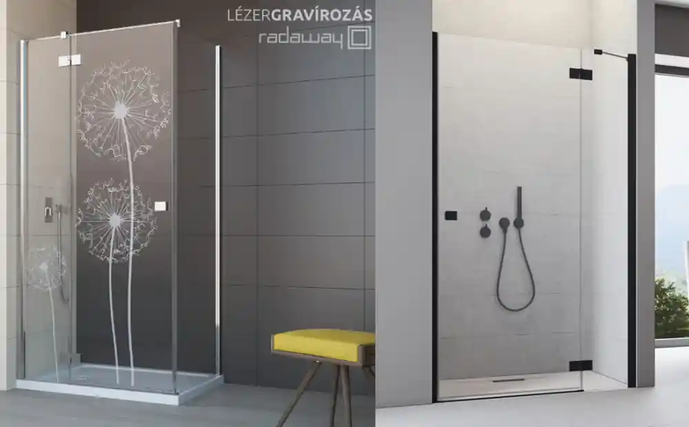 Radaway Essenza New Black DWJ 100 balos fekete zuhanyajtó, pitypang mintával (385014-54-01L) !Radaway Exkluzív ajánlat