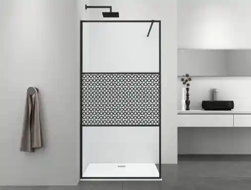 Biztonságos fizetés Sanotechnik SMART zuhanyfal, részben mintás üveggel, matt fekete, 115 cm DC115BSanotechnik