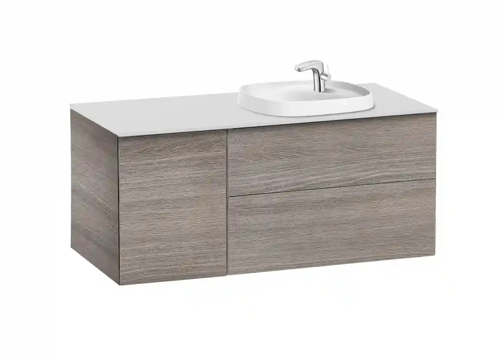 Vedd meg most Roca Beyond 120 cm jobbos fürdőszoba bútor beépíthető mosdóval, texturált tölgy A851413402Roca