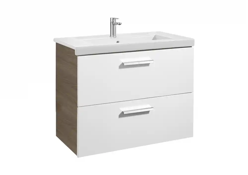 Nézd meg most Roca Prisma 80 cm fürdőszoba bútor mosdóval, fényes fehér/kőris fa A855952322Roca