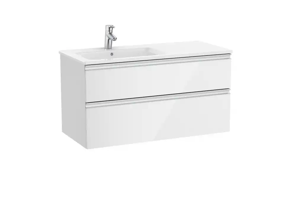 Vedd meg online Roca The Gap 100 cm fürdőszoba bútor balos mosdóval, fényes fehér A851481806Roca