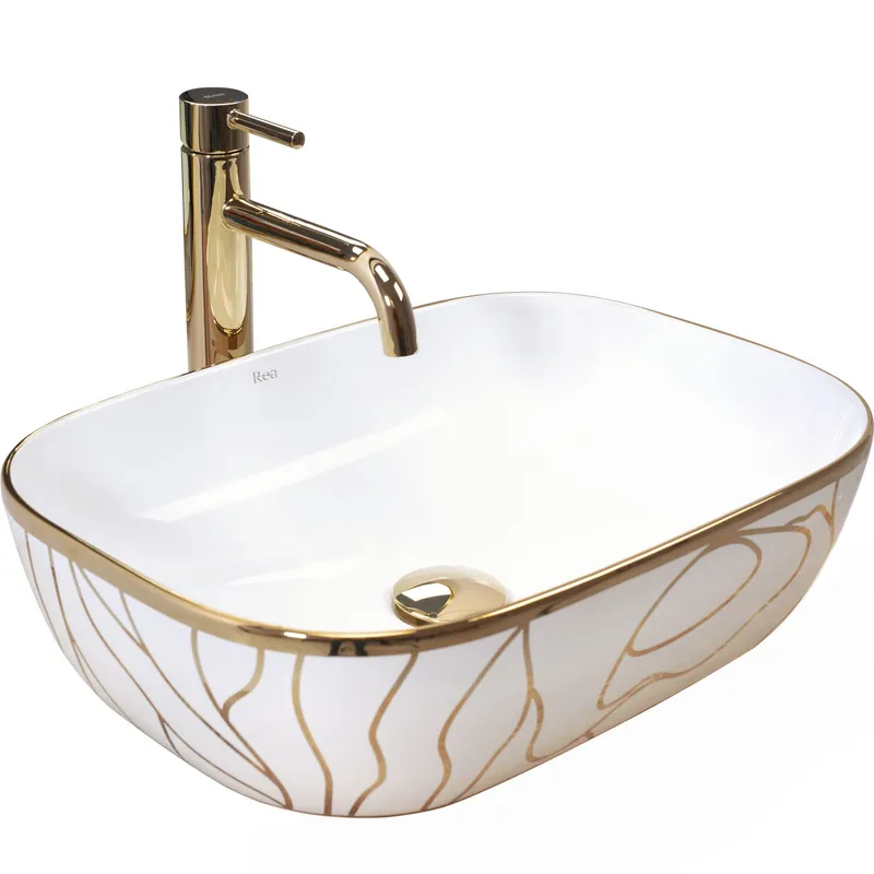 Rea Belinda Wave 46,5x33 cm pultra ültethető mosdó, fehér/arany REA-U8472Rea Expressz kézbesítés