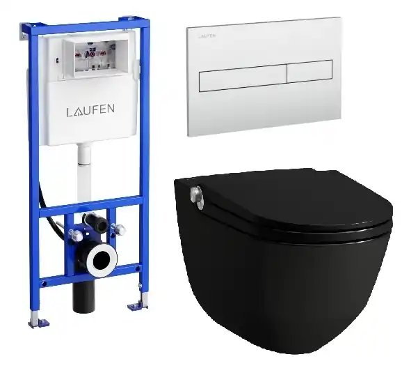 Laufen Riva okos wc szett, matt fekete wc csésze matt króm nyomólappal SZP-LA9, (H8206917160001, H8946660000001, H8956610070001)Laufen Akció