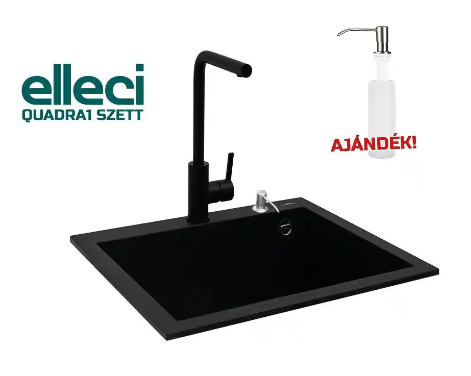 Elleci QUADRA1 gránit mosogató csapteleppel szett, nero QUADRA1SZETTElleci Rendeld meg most