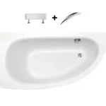 Akció Besco MILENA PREMIUM 150x70 cm balos aszimmetrikus kád fejpárnával és kapaszkodóval, fehér WAM-150-NLSBesco