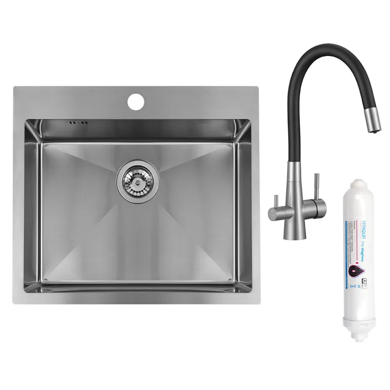 LAVEO MALAWI rozsdamentes mosogató Riveco vízszűrős csapteleppel, inox SLMA_010FLaveo Kiárusítás