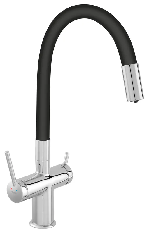 Azonnali szállítás Ferro Filtrata konyhai csaptelep flexibilis kifolyócsővel szűrt vízhez, króm/fekete BFT41BFerro